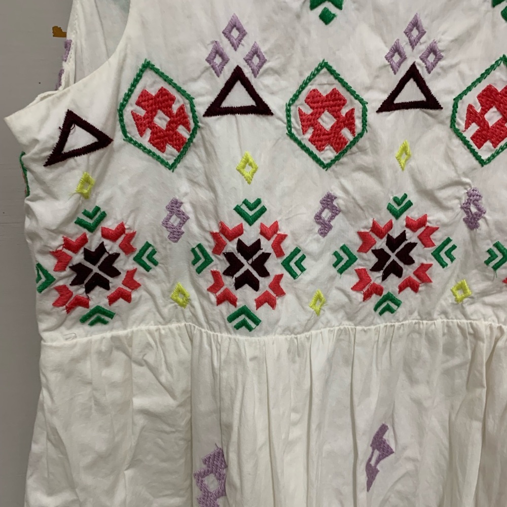 Anthropologie White Dress with Multicolor Embroidery - Picture 3 of 5
